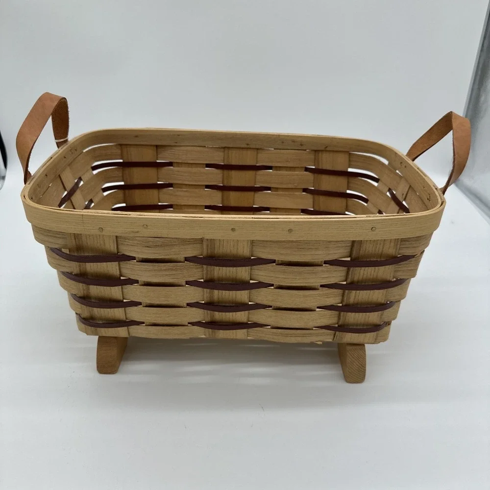 Country Living Peterboro Basket Co Woven Wood Footed Storage Tan Brown NWT